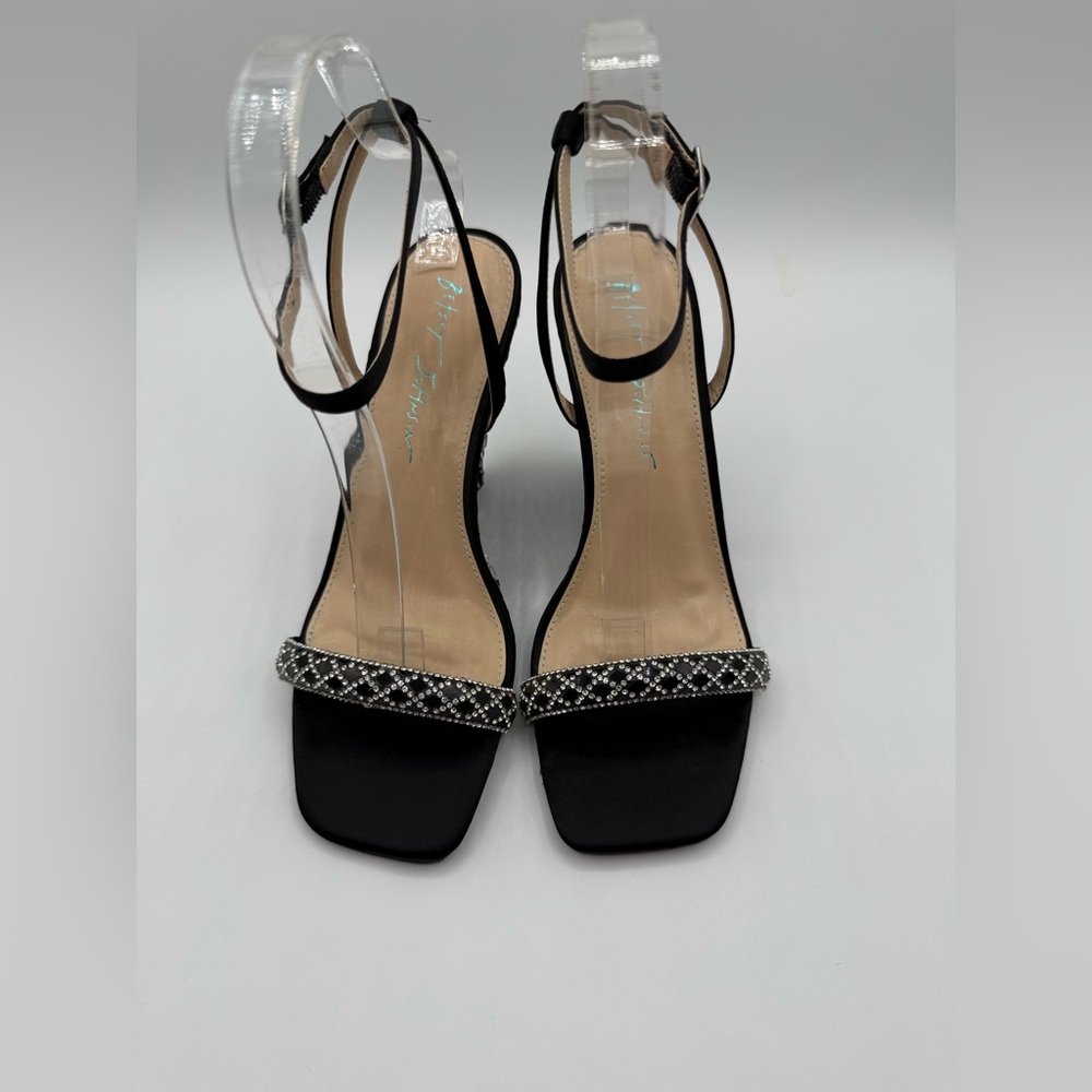 Betsey Johnson Talya Elegant Black Rhinestone Wedge Sandals Sparkly Ankle Strap - Picture 10 of 17